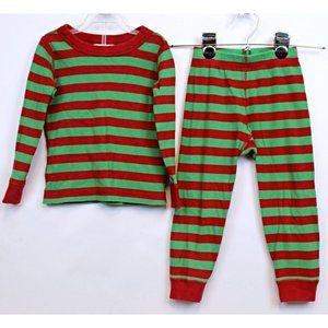 Hanna Andersson Toddler Sz 90 US 3 Green Red Candy Striped 2 Piece Pajama Set
